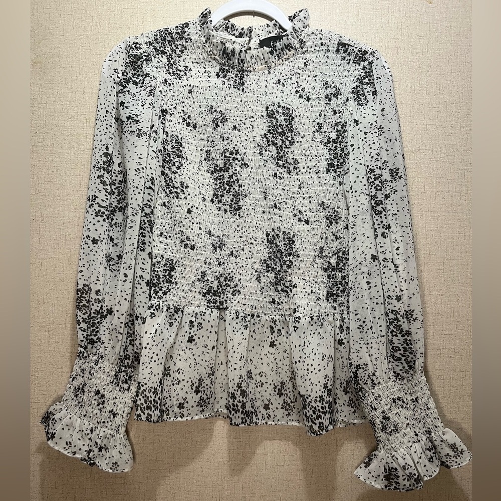 Fab’rik Long Sleeve cream blouse with black